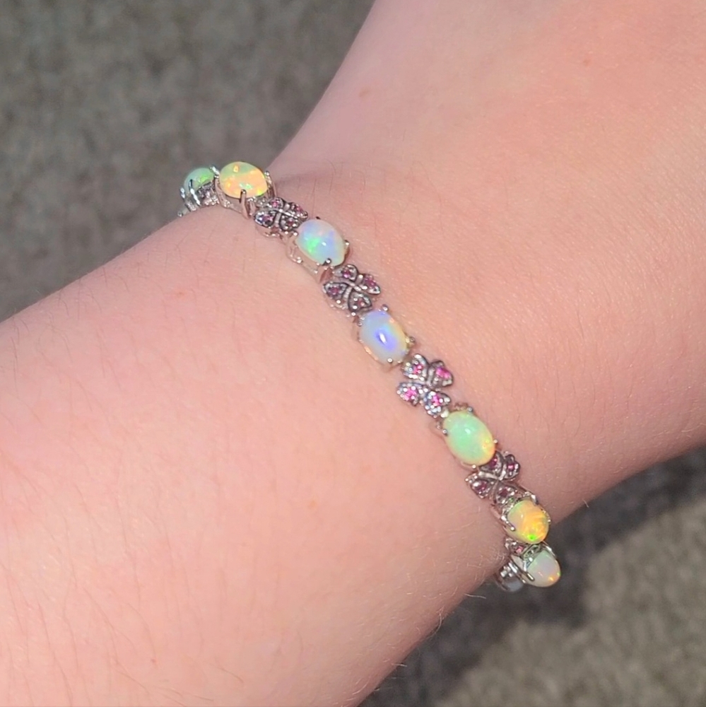 ***SOLD***Natural Ethiopian Opal And Rhodolite Garnet Sterling Silver Bracelet